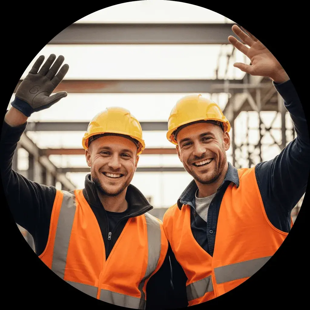 Construction worker waving hello